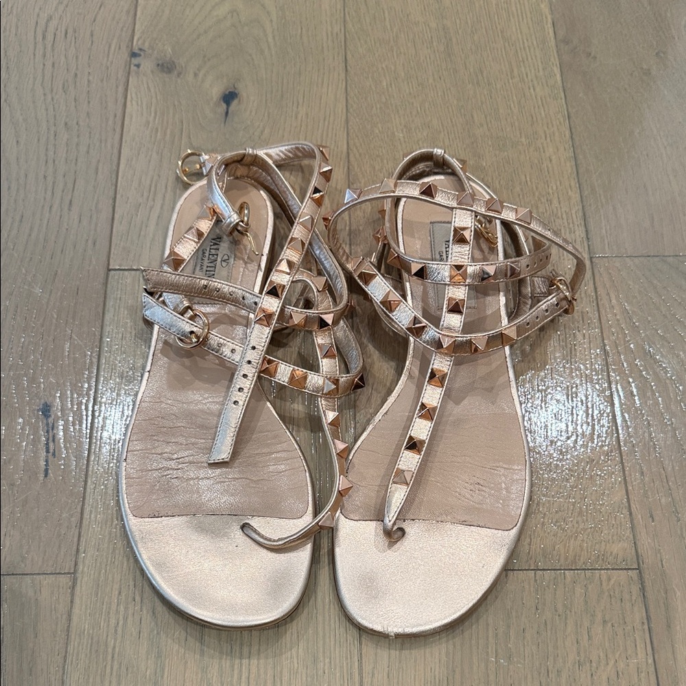 Valentino Metallic Gold Studded Sandals